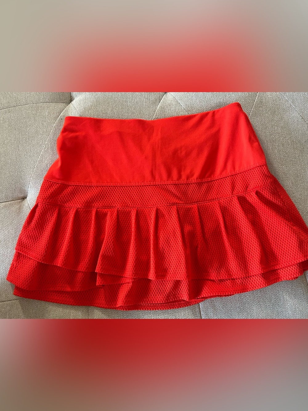 Lucky in Love Orange Tiered Mesh Ruffle tennis skirt.